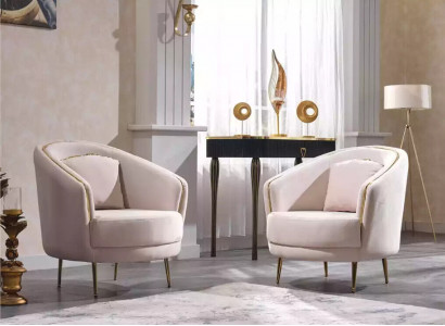Fauteuil moderne pour salon, une place, design, beige, bois