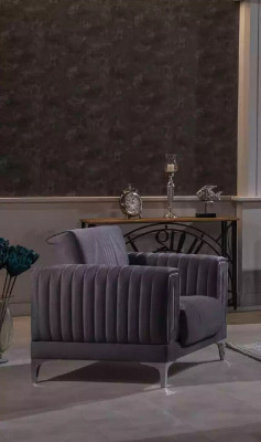 Fauteuil gris Rembourrage Meuble de salon à un seul siège Cadre en bois Textile