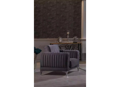 Fauteuil gris Rembourrage Meuble de salon à un seul siège Cadre en bois Textile