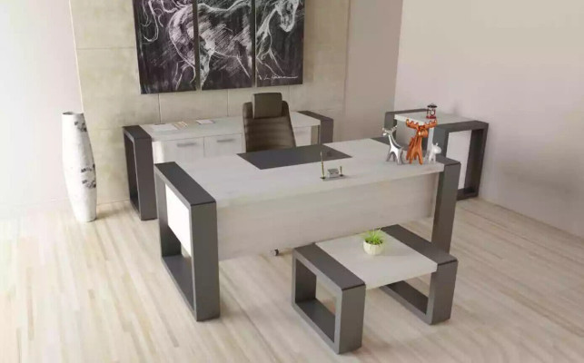 Bureau moderne blanc Mobilier de bureau design Table en bois Salle d'étude