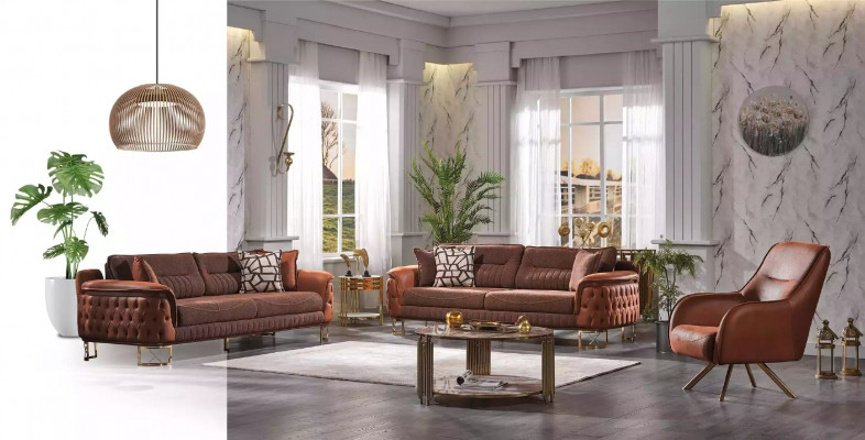 Canapé en cuir de luxe Chesterfield marron 3 places. Canapés de style moderne.