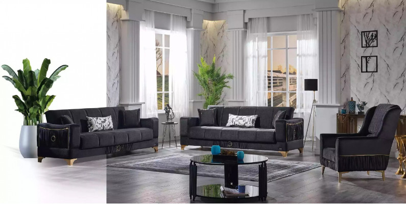 Ensemble de canapés noir 3+3+1 places en tissu Fauteuil canapé meublesVectorXdFromBody bras sofa