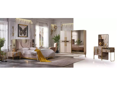 Ensemble chambre beige Lit 2x Tables de chevet Armoire Coiffeuse