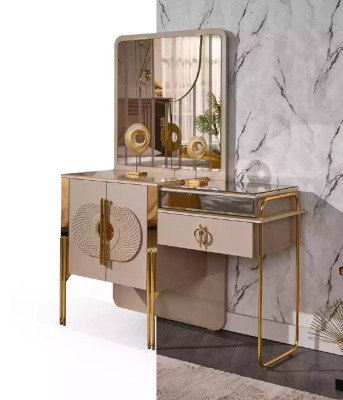 Ensemble chambre beige Lit 2x Tables de chevet Armoire Coiffeuse