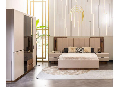 Suite de luxe avec lit double Chambre Tables de chevet 4 pièces Armoire beige