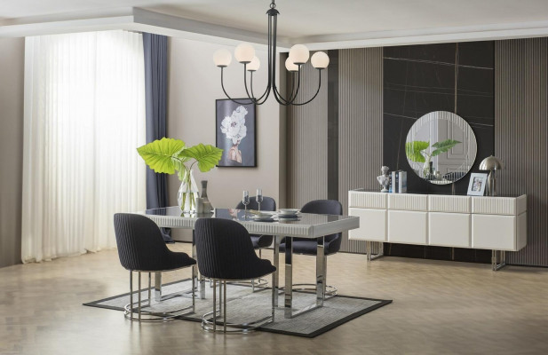 Ensemble de salle à manger complet Table à manger Chaises 9 pièces Buffet de luxe blanc