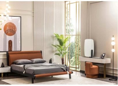 Chambre complète Lit double Table de chevet Orange Console 5 pièces