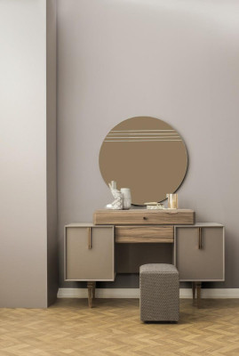 Chambre complète avec lit double, tables de chevet, console 6 pièces gris