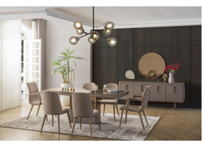 Luxe salle à manger Salle à manger Table à manger Ensemble de salle à manger Chaises Gris Bois 9 pièces Set