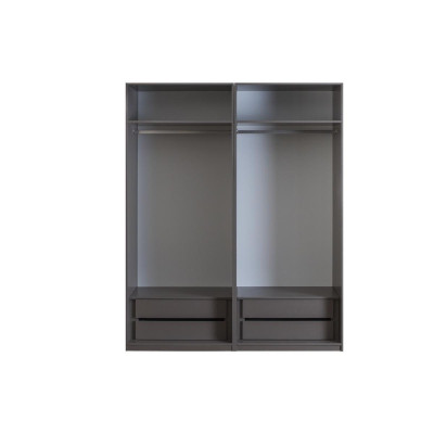 Lit double Complet chambre à coucher Lit 4 pièces Gris Tables de chevet Armoire