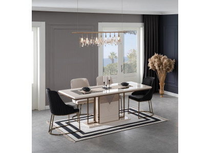 Coin repas Ensemble de repas Salle à manger Table de salle à manger Chaises Ensemble 7 pièces Luxe Blanc Moderne