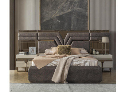 Chambre Suite Lit double Lit Tables de chevet Ensemble 3 pièces Gris Moderne