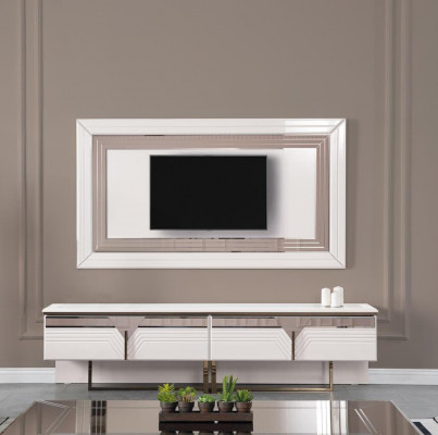 Unité murale meuble télé support mural meuble TV basse blanc bois buffet moderne