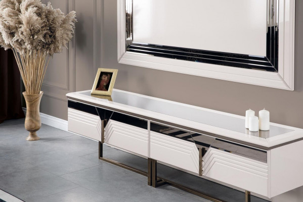 Unité murale meuble télé support mural meuble TV basse blanc bois buffet moderne