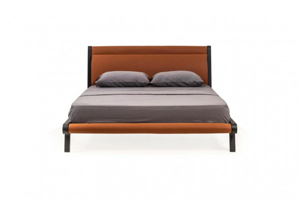 Lit double Cadre de lit Lit orange Chambre à coucher Lit en bois