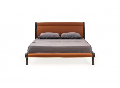 Lit double Cadre de lit Lit orange Chambre à coucher Lit en bois