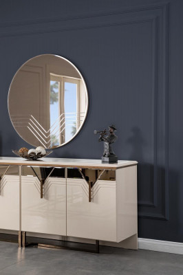 Sideboard Buffet avec miroir Armoire en bois Commode Armoire en bois Blanc