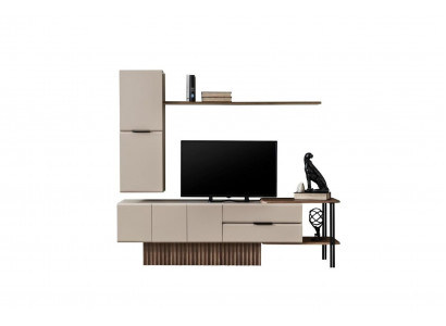 Meuble TV mural armoire murale meuble TV buffet bas en bois beige avec étagères