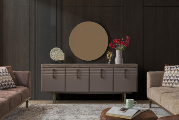 Bahut bahut Gris Armoire Miroir Commode Bois Ensemble Commode