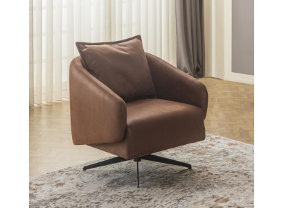 Fauteuil cabriolet pivotant à une place en similicuir marron design