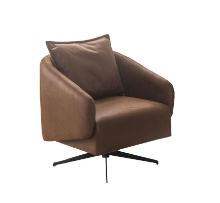 Fauteuil cabriolet pivotant à une place en similicuir marron design