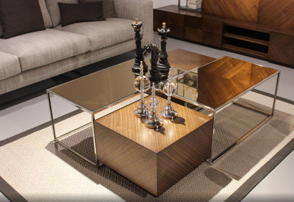 Table basse de luxe Meuble de salon En bois avec un design en verre Moderne neuf