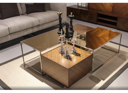 Table basse de luxe Meuble de salon En bois avec un design en verre Moderne neuf
