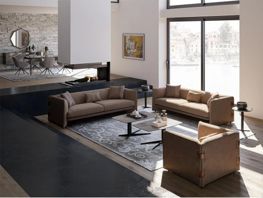 Salle de séjour 7pcs Marron 2x Canapés Fauteuil moderne avec table basse Aménagements de luxe