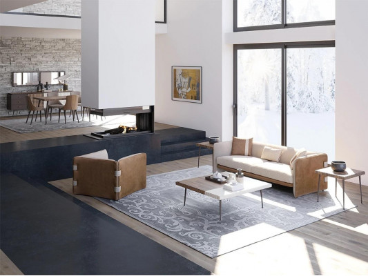 Complétez un ensemble de 5 pièces comprenant un canapé trois places, un fauteuil de luxe, une table basse en bois moderne.