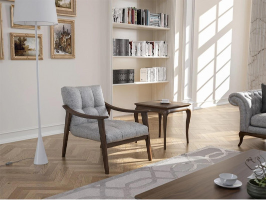 Chaise grise de designer en textile pour salon en bois, meuble de luxe rembourré neuf