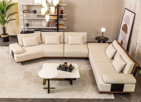 Canapé d'angle Canapé d'angle en tissu Tables basses Canapé rembourré Beige Ensemble de canapé moderne