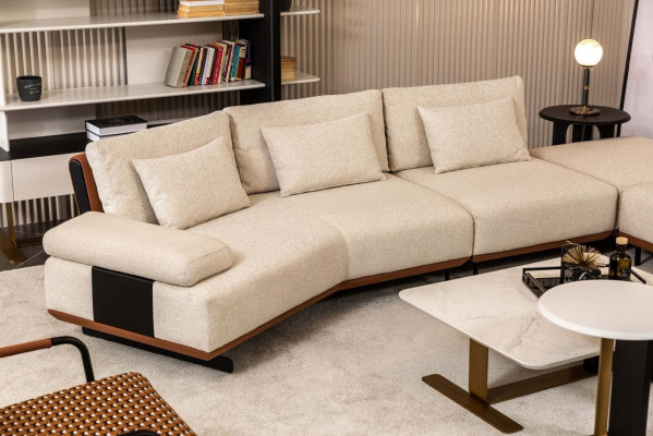 Canapé d'angle Canapé d'angle en tissu Tables basses Canapé rembourré Beige Ensemble de canapé moderne