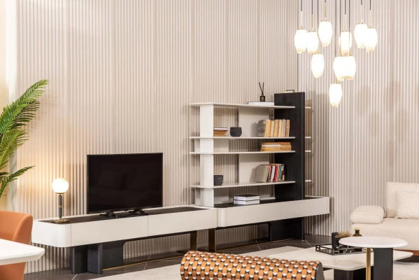 Unité murale bahut meuble de télévision bibliothèque basse étagères armoire en bois blanc