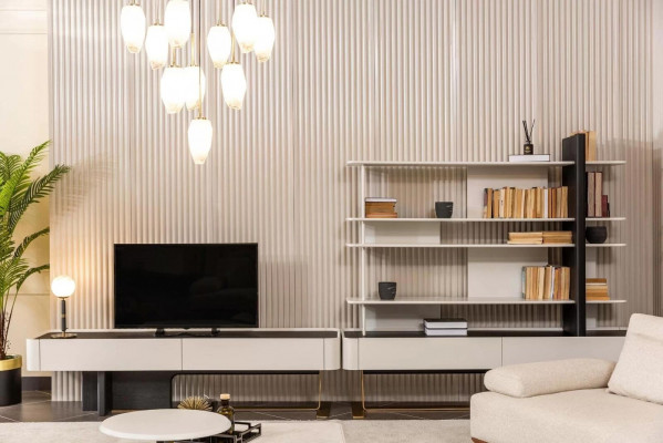 Unité murale bahut meuble de télévision bibliothèque basse étagères armoire en bois blanc