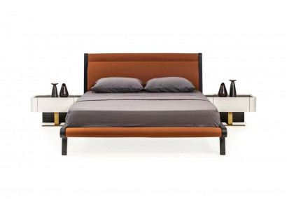 Suite Lit double Lit Chambre Table de chevet 3 pièces Orange Moderne