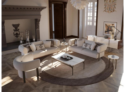 Salle de séjour de luxe moderne 2x canapé deux places Tissu d'ameublement Conception Ameublement