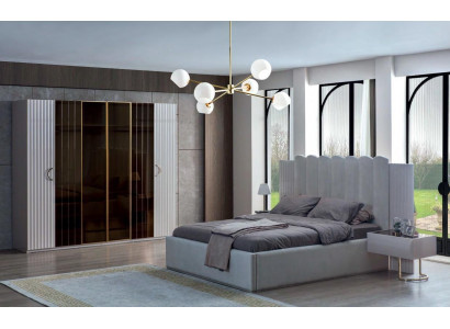 Meubles de chambre grise moderne Designer Lit double Armoire 4 pièces