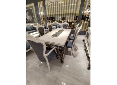 Ensemble de salle à manger Glamour Table à manger + 6 chaises + commode avec miroir 8 pièces