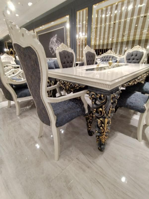 Ensemble de salle à manger Glamour Table à manger + 6 chaises + commode avec miroir 8 pièces