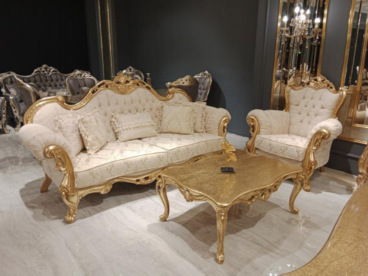 Ensemble de canapé 3+3+1+1 Fauteuil de relaxation classique Chesterfield de style baroque 4 pièces