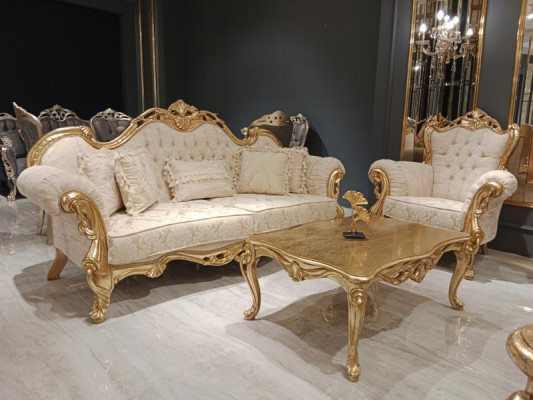 Ensemble de canapés 3+3+1 places Chesterfield Style Baroque Suite Set 3 pièces. canapé