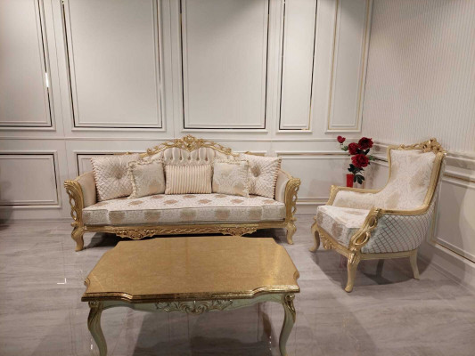 Ensemble de canapé Canapé 3+1 place Fauteuil Table pieds sculptés Table basse
