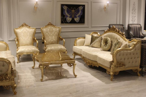 Ensemble de canapé classique 3 places 1 Ensemble de canapé fauteuil en bois Textile Complet nouveau