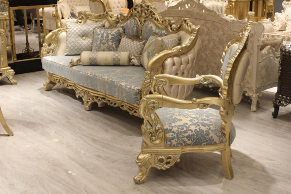 Canapé Chesterfield 3 places en tissu classique et bois nouveau