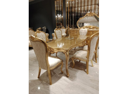 Ensemble de salle à manger en or classique Table en bois Table à manger + 4 chaises Cuisine bois nouvelle