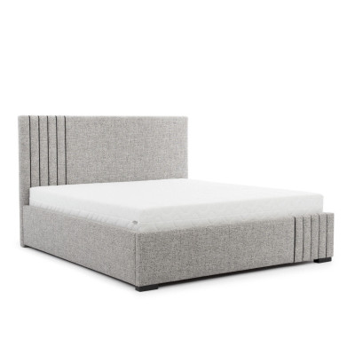 Mobilier de chambre gris clair Designer lit textile 2x tables de chevet Tabouret