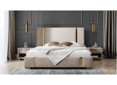 Suite complète de chambre en acier inoxydable Lit double Revêtement Tables de chevet