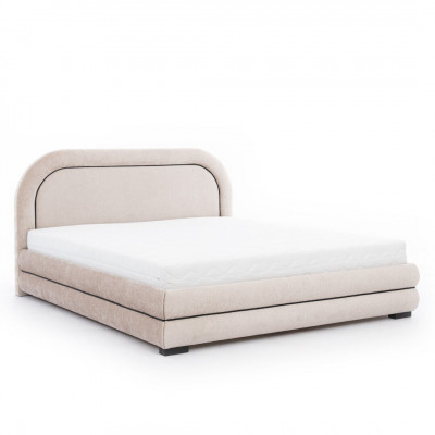 Chambre Suite Designer Beige Lit double 2x Tables de chevet en textile