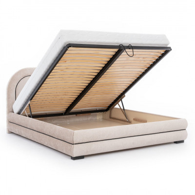 Chambre Suite Designer Beige Lit double 2x Tables de chevet en textile