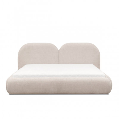 Chambre beige Lit double Tête de lit ronde en textile Lits rembourrés neufs